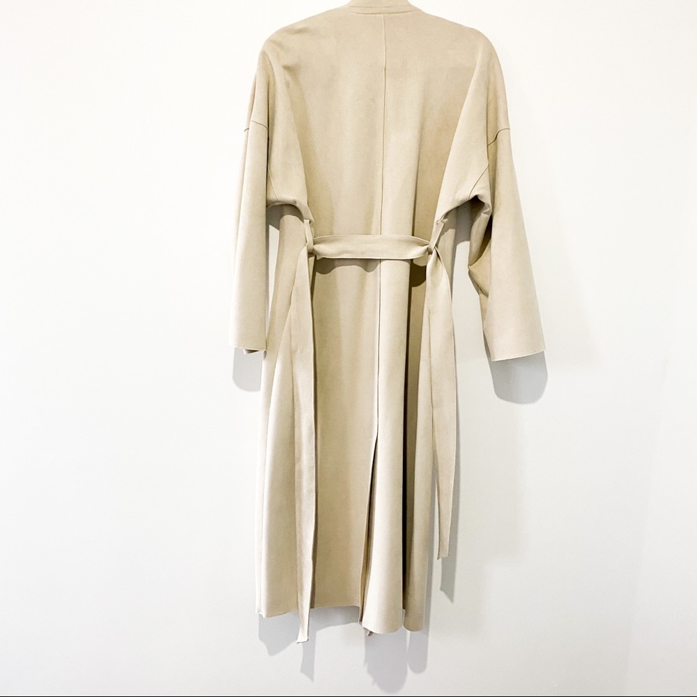 ZARA Faux Tan Suede Trench Coat size Small - Picture 8 of 15
